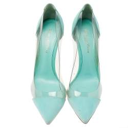 Pre Owned Gianvito Rossi Mint Green Suede And PVC Plexi Pointed Toe Pumps Size 38.5