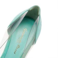Pre Owned Gianvito Rossi Mint Green Suede And PVC Plexi Pointed Toe Pumps Size 38.5