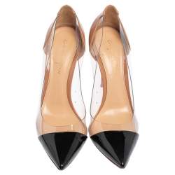 Gianvito Rossi Black/Beige Patent Leather And PVC Plexi Pointed Toe Pumps Size 38