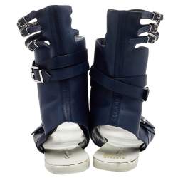 Pre Owned Gianvito Rossi Blue Leather Buckle Gladiator Ankle Length Flat Sandals Size 38