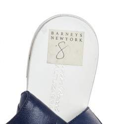 Pre Owned Gianvito Rossi Blue Leather Buckle Gladiator Ankle Length Flat Sandals Size 38