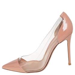 Pre Owned Gianvito Rossi Beige Patent  Leather And PVC Plexi  Pumps Size 41