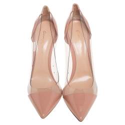 Pre Owned Gianvito Rossi Beige Patent  Leather And PVC Plexi  Pumps Size 41