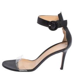 Pre Owned Gianvito Rossi Black Leather and PVC Portofino Ankle Strap Sandals Size 38