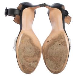 Pre Owned Gianvito Rossi Black Leather and PVC Portofino Ankle Strap Sandals Size 38