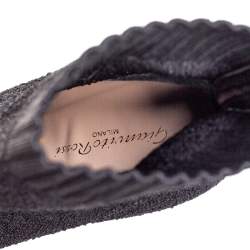 Pre Owned Gianvito Rossi Black Stretch  Fabric Bouclé Katie Ankle Boots Size 37.5