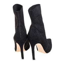 Pre Owned Gianvito Rossi Black Stretch  Fabric Bouclé Katie Ankle Boots Size 37.5