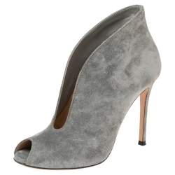 Pre Owned Gianvito Rossi Grey Suede Vamp Peep Toe Booties Size 37