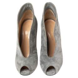 Pre Owned Gianvito Rossi Grey Suede Vamp Peep Toe Booties Size 37