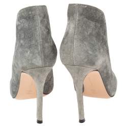 Pre Owned Gianvito Rossi Grey Suede Vamp Peep Toe Booties Size 37