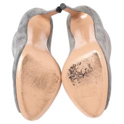 Pre Owned Gianvito Rossi Grey Suede Vamp Peep Toe Booties Size 37