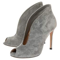 Pre Owned Gianvito Rossi Grey Suede Vamp Peep Toe Booties Size 37