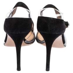Pre Owned Gianvito Rossi Black Suede And PVC D'Orsay Ankle Strap Pumps Size 37
