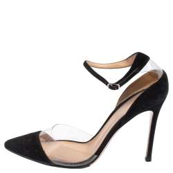 Pre Owned Gianvito Rossi Black Suede And PVC D'Orsay Ankle Strap Pumps Size 37