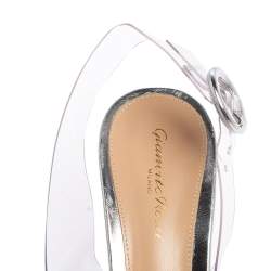 Pre Owned Gianvito Rossi Silver Leather, PVC Plexi Slingback Pumps Size 39.5