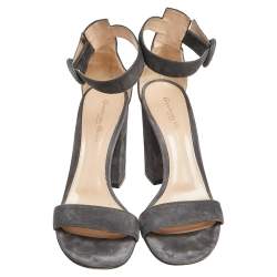 Pre Owned Gianvito Rossi Grey Suede Ankle Strap Sandals Size 39.5