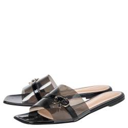 Pre Owned Gianvito Rossi Black PVC and Patent Leather Gemini Slide Flats Size 41