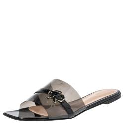 Pre Owned Gianvito Rossi Black PVC and Patent Leather Gemini Slide Flats Size 41