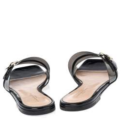 Pre Owned Gianvito Rossi Black PVC and Patent Leather Gemini Slide Flats Size 41