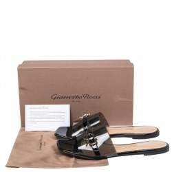 Pre Owned Gianvito Rossi Black PVC and Patent Leather Gemini Slide Flats Size 41