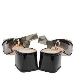 Pre Owned Gianvito Rossi Black PVC and Patent Leather Square Toe Slingback Sandals Size 41