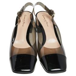Pre Owned Gianvito Rossi Black PVC and Patent Leather Square Toe Slingback Sandals Size 41