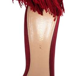 Pre Owned Gianvitto Rossi Red Satin Olivia Fringe Ankle Wrap Sandals Size 39.5