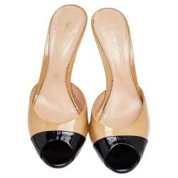 Pre Owned Gianvito Rossi Beige/Black Patent Leather Sandals Size 37.5