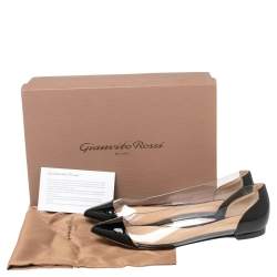Pre Owned Gianvito Rossi Black Patent Leather And PVC Plexi Flats Size 37.5