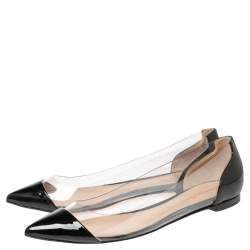 Pre Owned Gianvito Rossi Black Patent Leather And PVC Plexi Flats Size 37.5