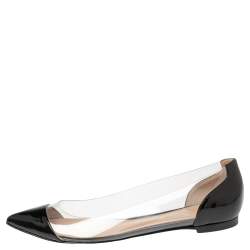 Pre Owned Gianvito Rossi Black Patent Leather And PVC Plexi Flats Size 37.5