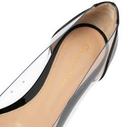 Pre Owned Gianvito Rossi Black Patent Leather And PVC Plexi Flats Size 37.5