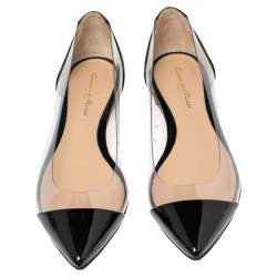 Pre Owned Gianvito Rossi Black Patent Leather And PVC Plexi Flats Size 37.5