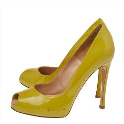 Pre Owned Gianvito Rossi Mustard Patent Leather Peep Toe Pumps Size 36