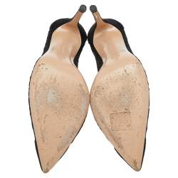 Pre Owned Gianvito Rossi Black Lace and Suede Pointed Toe Pumps Size 39