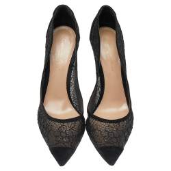 Pre Owned Gianvito Rossi Black Lace and Suede Pointed Toe Pumps Size 39