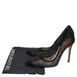 Pre Owned Gianvito Rossi Black Lace and Suede Pointed Toe Pumps Size 39