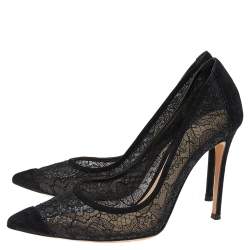 Pre Owned Gianvito Rossi Black Lace and Suede Pointed Toe Pumps Size 39