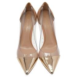 Pre Owned Gianvito Rossi Metallic Gold Patent Leather and PVC Plexi Pumps Size 36