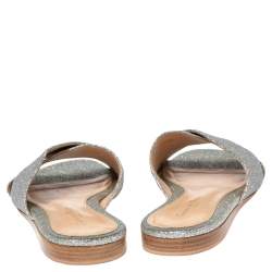 Pre Owned Gianvito Rossi Silver Glitter Fabric Crisscross Flats Size 37