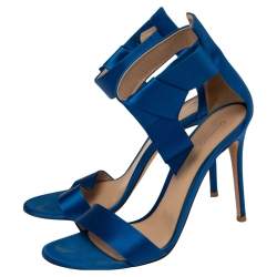 Pre Owned Gianvito Rossi Blue Satin Ankle Wrap Open Toe Sandals Size 40
