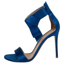 Pre Owned Gianvito Rossi Blue Satin Ankle Wrap Open Toe Sandals Size 40