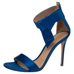 Pre Owned Gianvito Rossi Blue Satin Ankle Wrap Open Toe Sandals Size 40