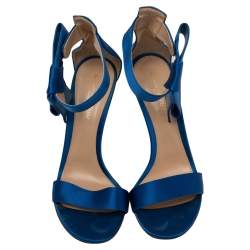 Pre Owned Gianvito Rossi Blue Satin Ankle Wrap Open Toe Sandals Size 40