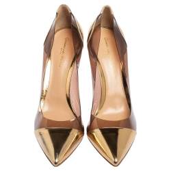 Pre Owned Gianvito Rossi  Gold  Leather And PVC Plexi  Pumps Size 40.5
