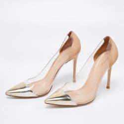 Pre Owned Gianvito Rossi Metallic Gold Suede and PVC Plexi Pumps Size 40