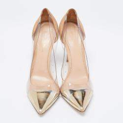 Pre Owned Gianvito Rossi Metallic Gold Suede and PVC Plexi Pumps Size 40