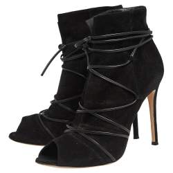 Pre Owned Gianvito Rossi Black Suede Ellie Open Toe Ankle Boots Size 40