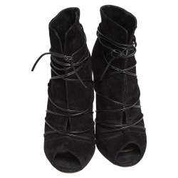 Pre Owned Gianvito Rossi Black Suede Ellie Open Toe Ankle Boots Size 40