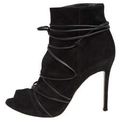 Pre Owned Gianvito Rossi Black Suede Ellie Open Toe Ankle Boots Size 40